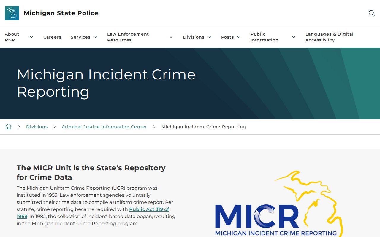 Michigan Incident Crime Reporting page related to Dickinson County arrest statistics