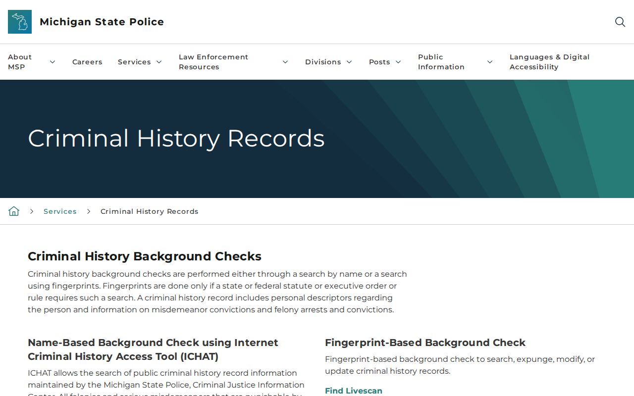 Dickinson County criminal history and Michigan ICHAT scope