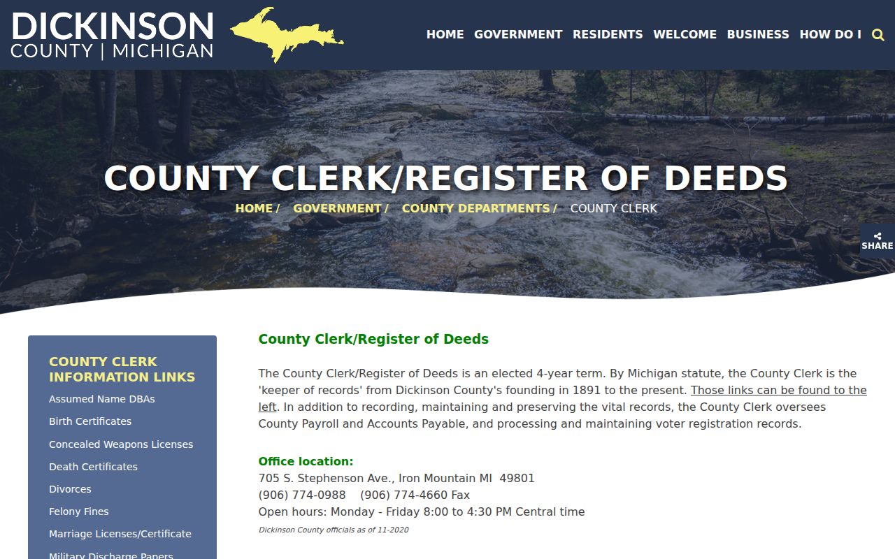 Dickinson County criminal records clerk and FOIA information
