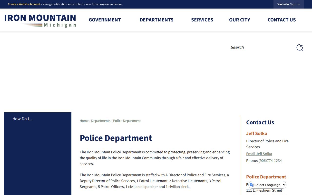 Iron Mountain criminal history and police records request information