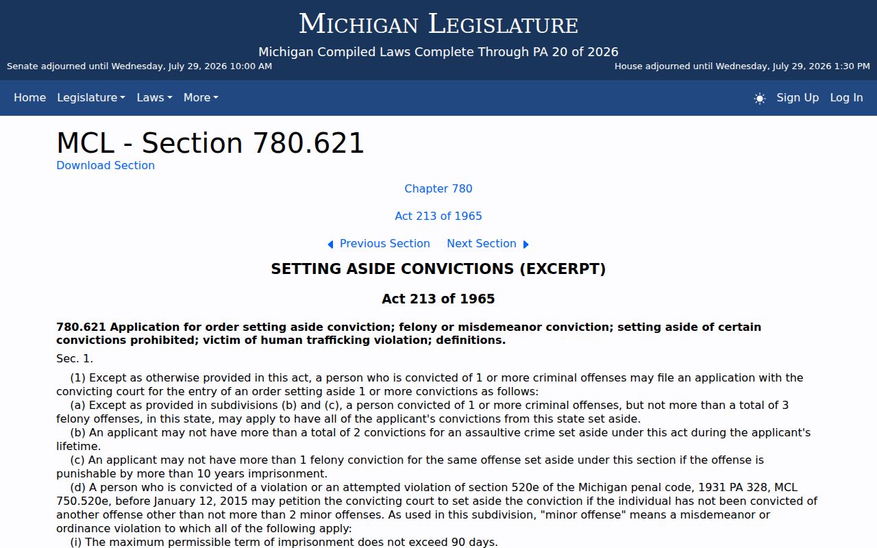 Kingsford criminal records and Michigan adult conviction set-aside law