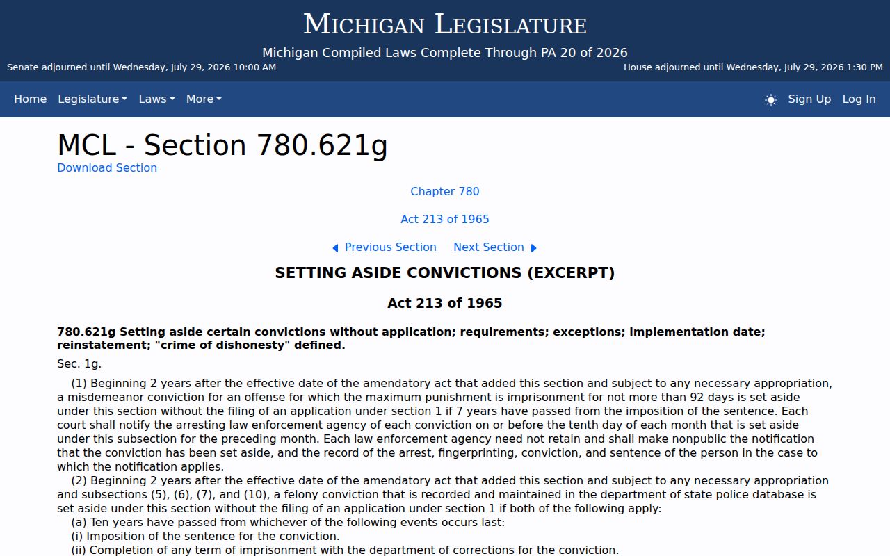 Michigan automatic set-aside law affecting Norway criminal history visibility
