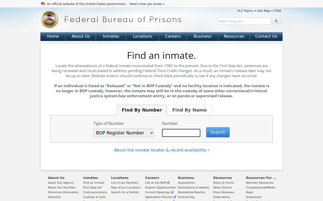 Federal inmate locator defining custody boundaries for Norway criminal history searches