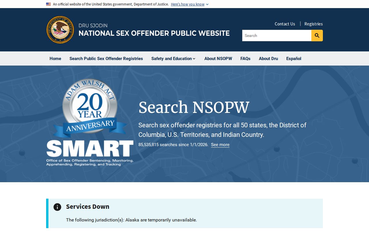 Dickinson County sex offender check using the national DOJ registry search