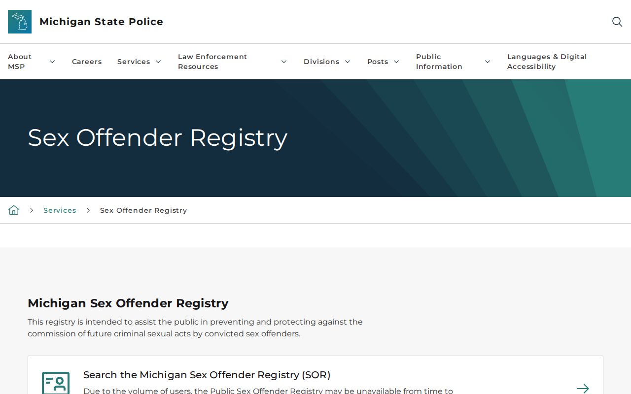 Dickinson County sex offender registry guidance from Michigan State Police
