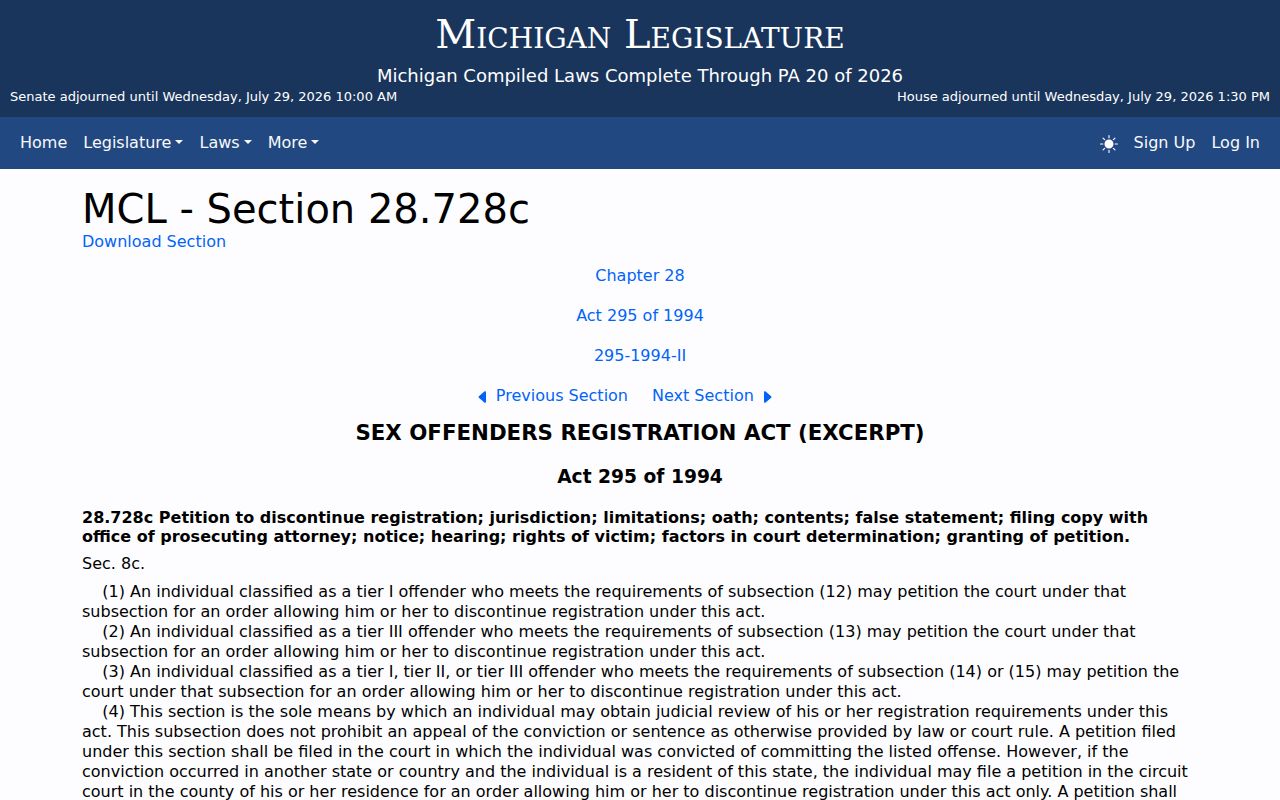 Dickinson County sex offender registry public access and misuse law